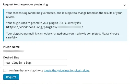 request to change a plugin slug in wordpress